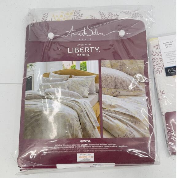 NWT Mimosa By Anne De Solene Floral QUEEN Duvet & Sham Set Percale Cotton - Picture 4 of 12